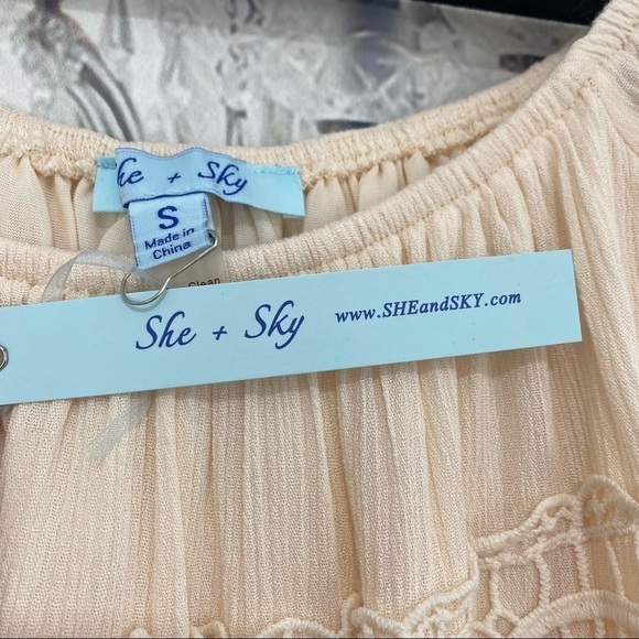 She + Sky Small Ivory Cream Boho Lace Off the Shoulder Dress Mini Pullover NEW - Picture 8 of 10